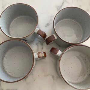 Floral Ceramic Mugs  with Brown and Blue Accents